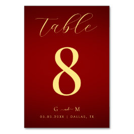 Minimalistische Rot und Gold Monogram Elegante Hoc Tischnummer