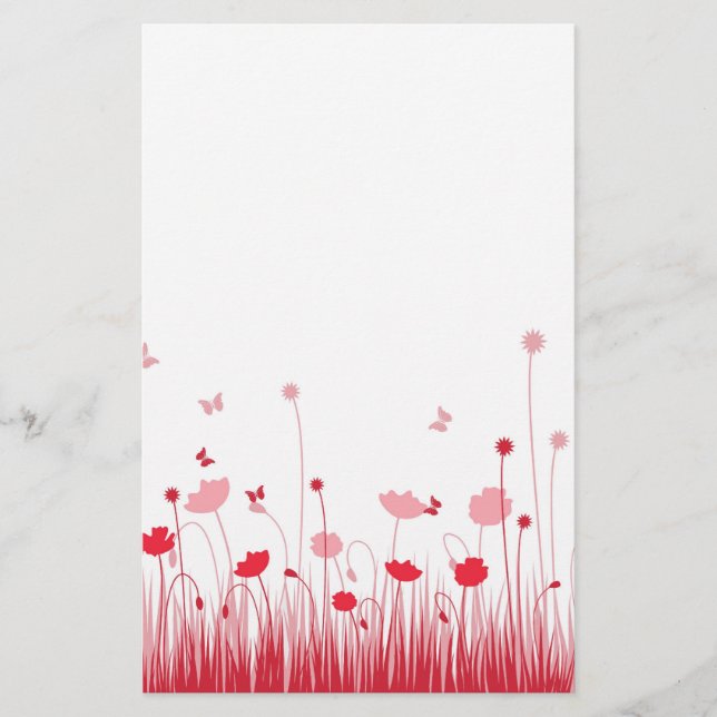 Minimalistische Rot- und Weißblüten Briefpapier (Vorderseite)