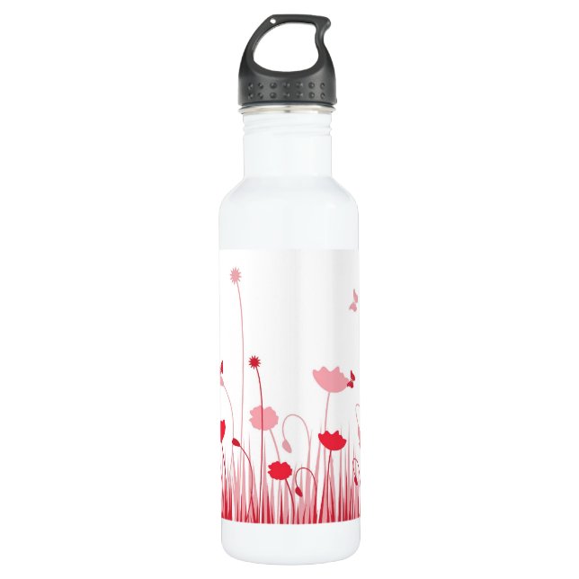 Minimalistische Rot- und Weißblüten Edelstahlflasche (Vorderseite)