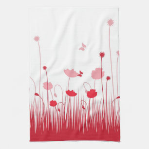 Minimalistische Rot- und Weißblüten Geschirrtuch
