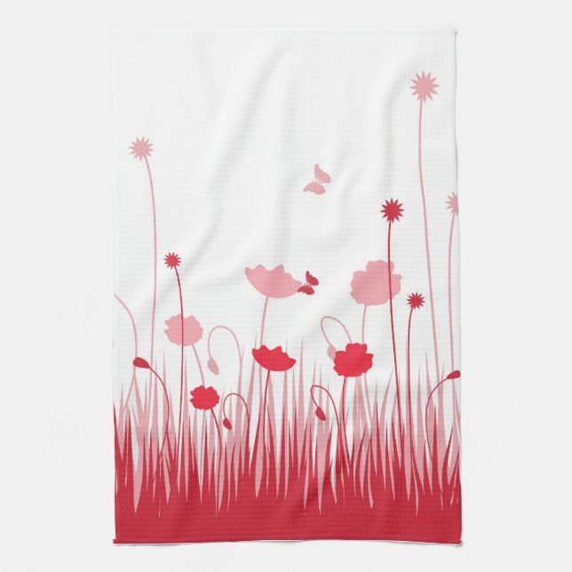 Minimalistische Rot- und Weißblüten Geschirrtuch (Vertikal)