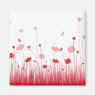 Minimalistische Rot- und Weißblüten Magnet