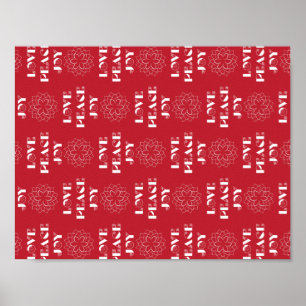 Minimalistische Rot-Weiß-Liebe, Frieden, Freude Poster