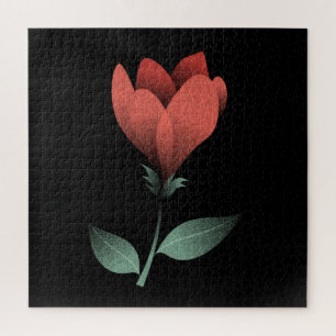 Minimalistische rote Blume auf schwarzem Hintergru