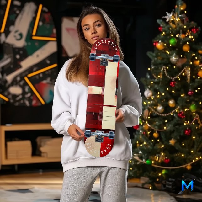 Minimalistische rote geometrische abstrakte Muster Skateboard (Von Creator hochgeladen)