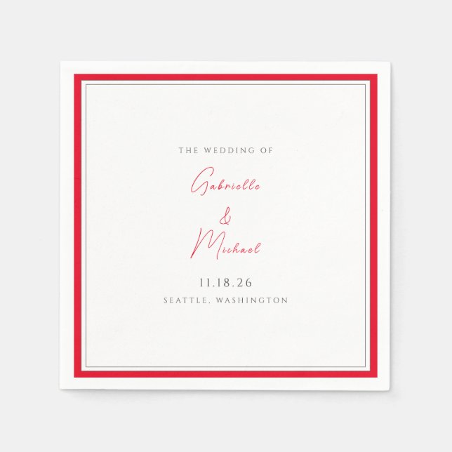 Minimalistische Rote Hochzeit mit Weiß und Kirsche Serviette (Vorderseite)