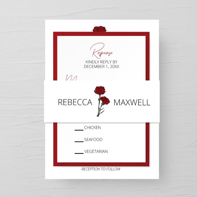Minimalistische Rote Nelken Hochzeit Einladungsbanderole (Von Creator hochgeladen)