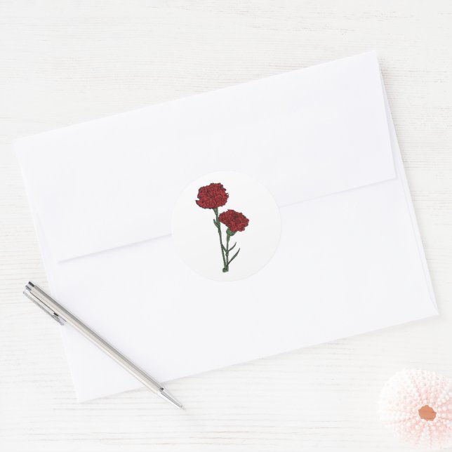 Minimalistische Rote Nelken Hochzeit Runder Aufkleber (Umschlag)