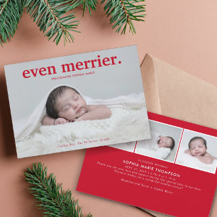 Minimalistische rote noch fröhlichere New Baby Fot Feiertagskarte