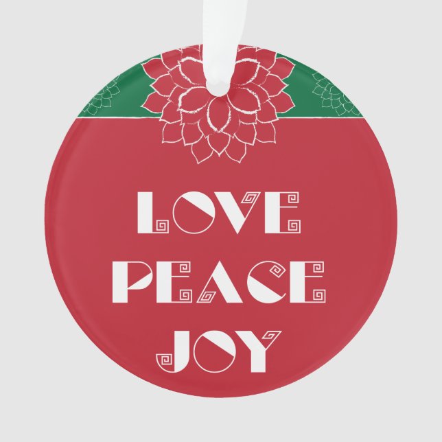 Minimalistische Rote Poinsettia mit Liebe, Frieden Ornament (Vorderseite)