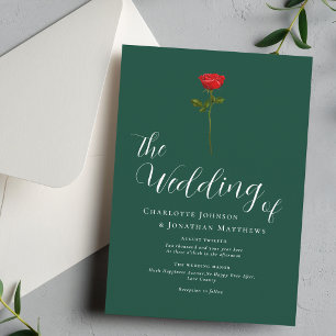 Minimalistische rote Rose elegante Schrift grün Einladung