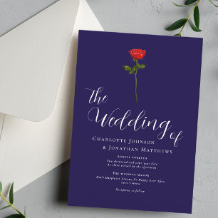 Minimalistische rote Rose elegante Schrift Navybla Einladung