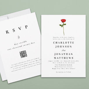 Minimalistische Rote Rose Eleganter Moderner QR-Co Einladung
