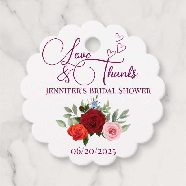 Minimalistische rote Rose Liebe und dank Bridal Geschenkanhänger (Vorderseite)