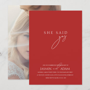 Minimalistische rote Schrift Foto-Hochzeit Einladung