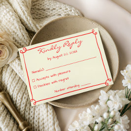 Minimalistische rote Schrift Hochzeits-Antwortkart RSVP Karte