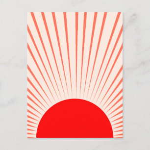 Minimalistische Rote Sonne und Sonnenstrahlen Feiertagspostkarte
