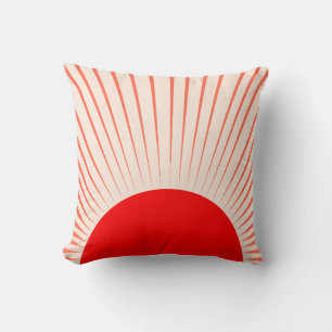 Minimalistische Rote Sonne und Sonnenstrahlen Kissen