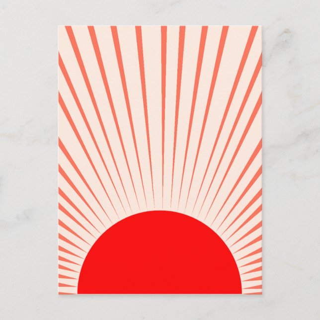Minimalistische Rote Sonne und Sonnenstrahlen Postkarte (Vorderseite)