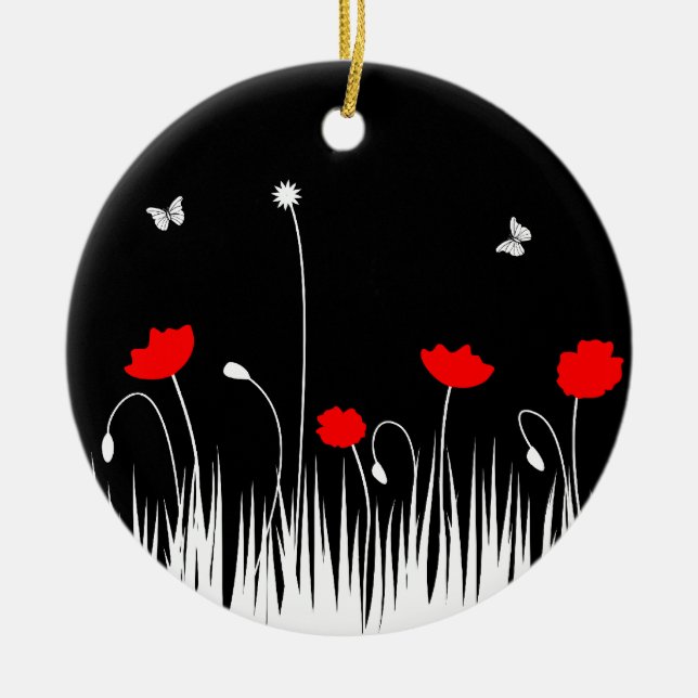 Minimalistische rote und weiße Pupien Weiß kühl Keramik Ornament (Vorne)