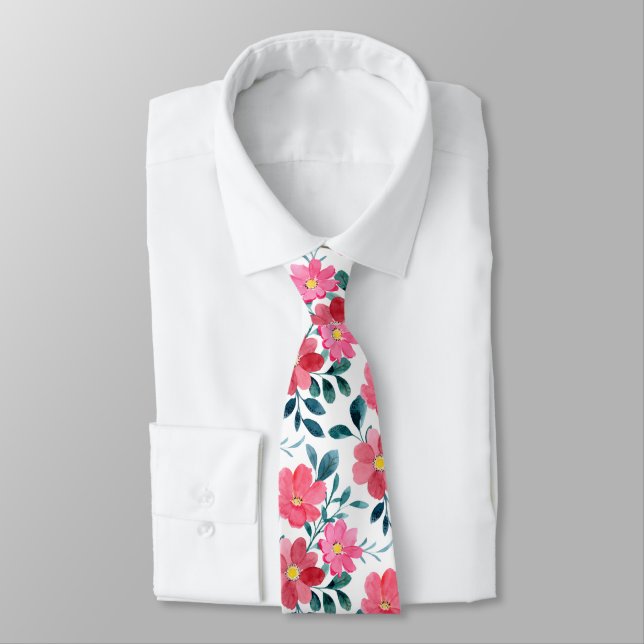 Minimalistische rötlich-rosa Floral Aquarell Krawatte (Gebunden)