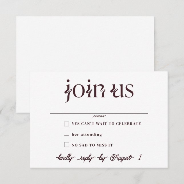 Minimalistische RSVP-Karten für Hochzeiten Einladung (Vorne/Hinten)
