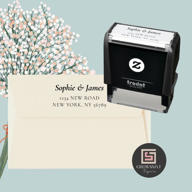 Minimalistische Rücksendeadresse Skriptselbstfarbi Permastempel (Minimalist return address self-inking stamp)
