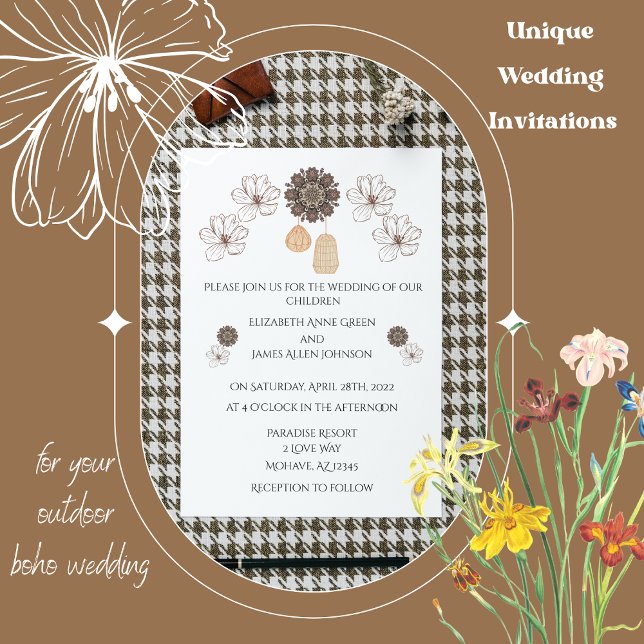Minimalistische Rustikale Blütenboho Hochzeitseinl Einladung (Von Creator hochgeladen)