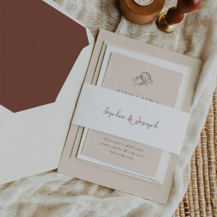 Minimalistische Rustikale Hochzeit   weiß und brau Einladungsbanderole