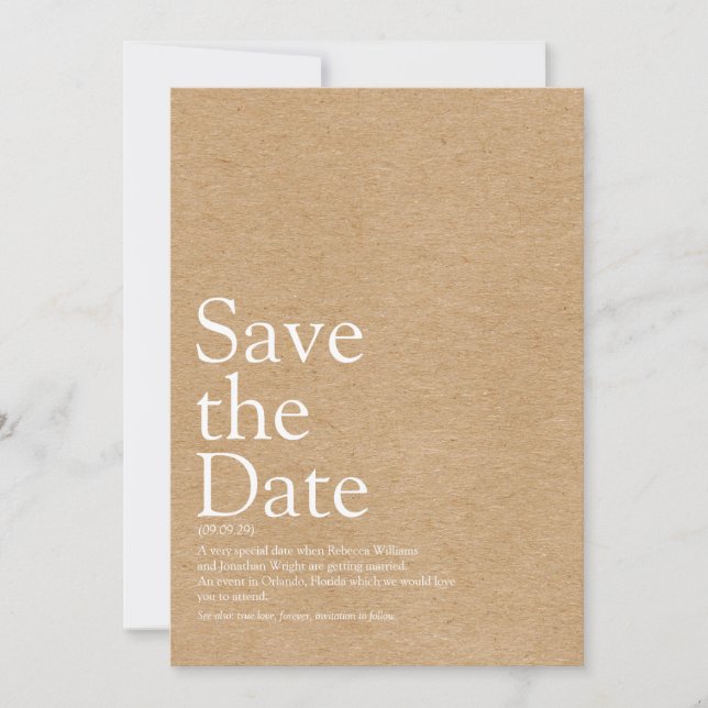 Minimalistische rustikale Save the Date Definition (Vorderseite)