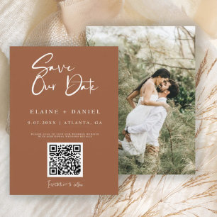 Minimalistische rustikale Schrift QR-Code-Foto Save The Date