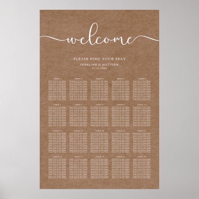 Minimalistische rustikale Sitzkarte Poster (Vorne)