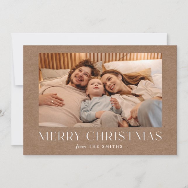 Minimalistische Rustikale Weihnachtsfotokarte Dankeskarte (Vorderseite)