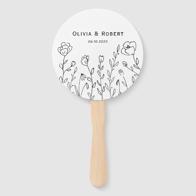 Minimalistische rustikale Wildblume Hochzeitshands Fächer (Vorderseite)