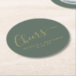 Minimalistische Sage Green Gold Custom Wedding Runder Pappuntersetzer<br><div class="desc">Personalisiert Chef Minimalistischer Sage Green und Gold Wedding Paper Untersetzer</div>