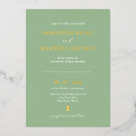 Minimalistische Sage Green Nautical Beach Hochzeit Folieneinladung