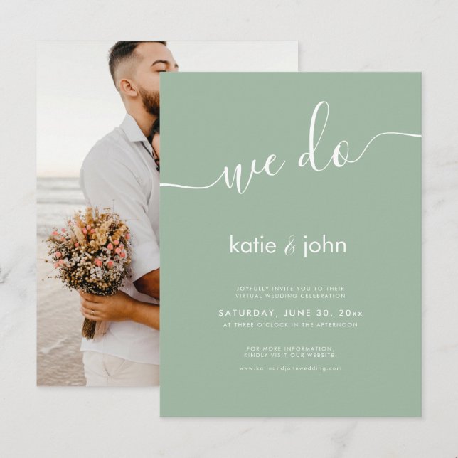 Minimalistische Sage Green Wir machen Hochzeit mit Einladungspostkarte (Vorne/Hinten)