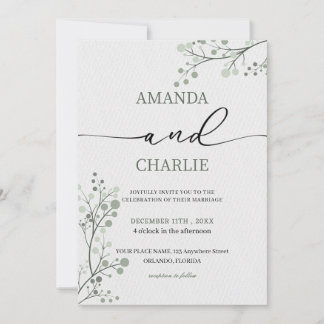 Minimalistische Sage-Grün-Hochzeit Einladung