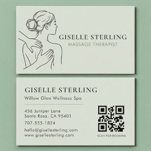 Minimalistische Sage-Grün-Massage-Therapeut- QR-Co Visitenkarte