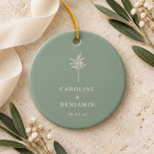 Minimalistische Sage-Palmenbaum-Linienkunst Hochze Keramik Ornament