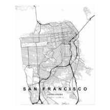 Minimalistische San Francisco Karte (Schwarz & Wei