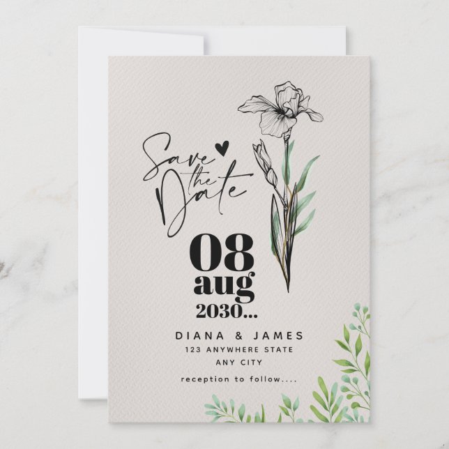 Minimalistische Save the Date Wildblume Hochzeit (Vorderseite)