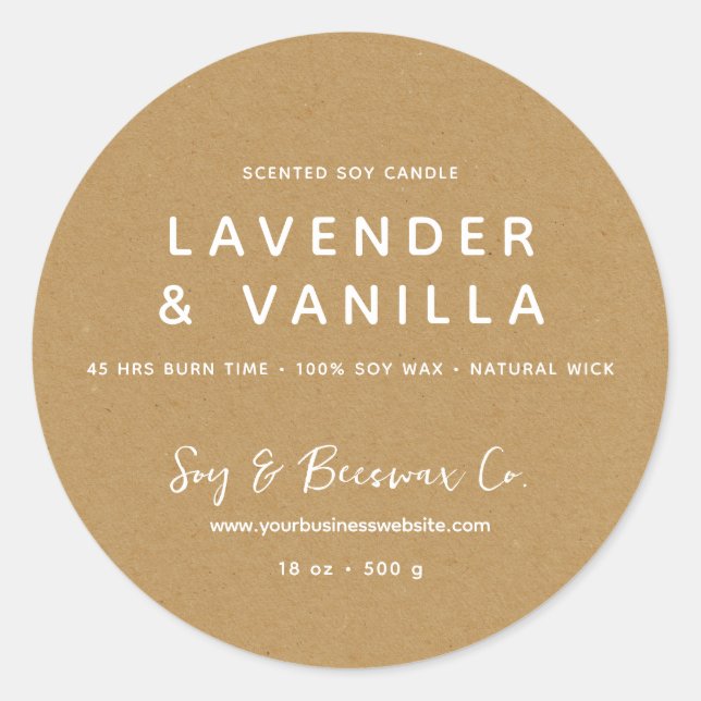 Minimalistische Scented Soy Beeswax Kerze KRAFT Runder Aufkleber (Vorderseite)