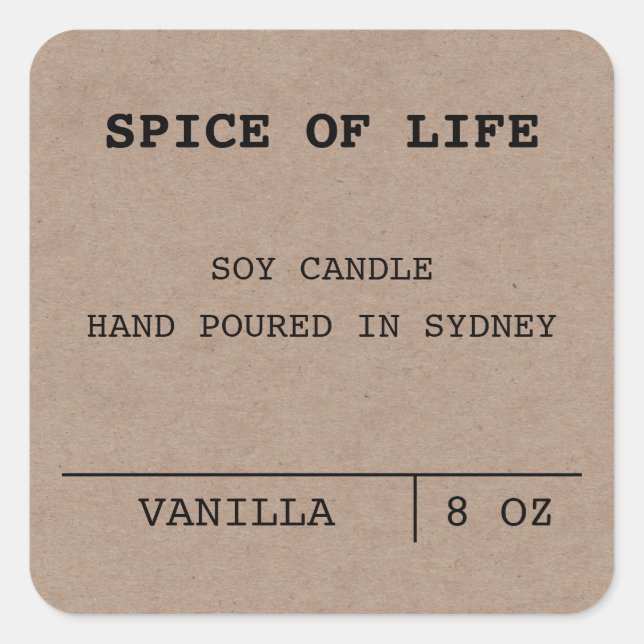Minimalistische Scented Soy Candle Kraft-Etiketten Quadratischer Aufkleber (Vorderseite)