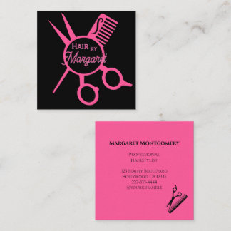 Minimalistische Schere Pink Black Haarstudio Quadratische Visitenkarte