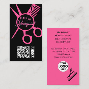 Minimalistische Schere Pink Black QR-Code Friseurs Visitenkarte