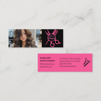 Minimalistische Schere Pink Schwarz Foto Friseursa Mini Visitenkarte