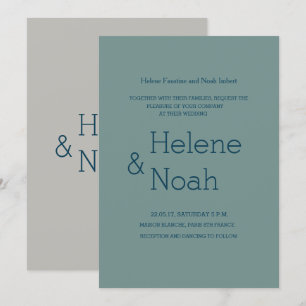 Minimalistische schick moderne blaugraue Hochzeit Einladung