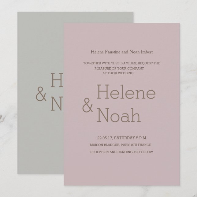 Minimalistische schicke, moderne Hochzeit Einladung (Vorne/Hinten)