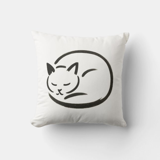 Minimalistische Schlafkatze - Farbpinsel in Kissen (Vorderseite)